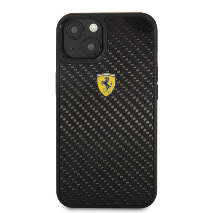 iPhone 13 Mini Kılıf Ferrari Orjinal Lisanlı Klasik Metal Logolu Karbon Dizayn Kılıf