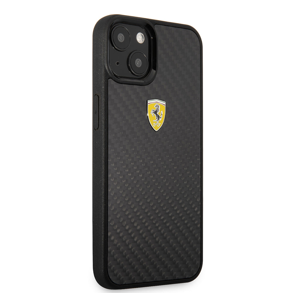 iPhone 13 Mini Kılıf Ferrari Orjinal Lisanlı Klasik Metal Logolu Karbon Dizayn Kılıf