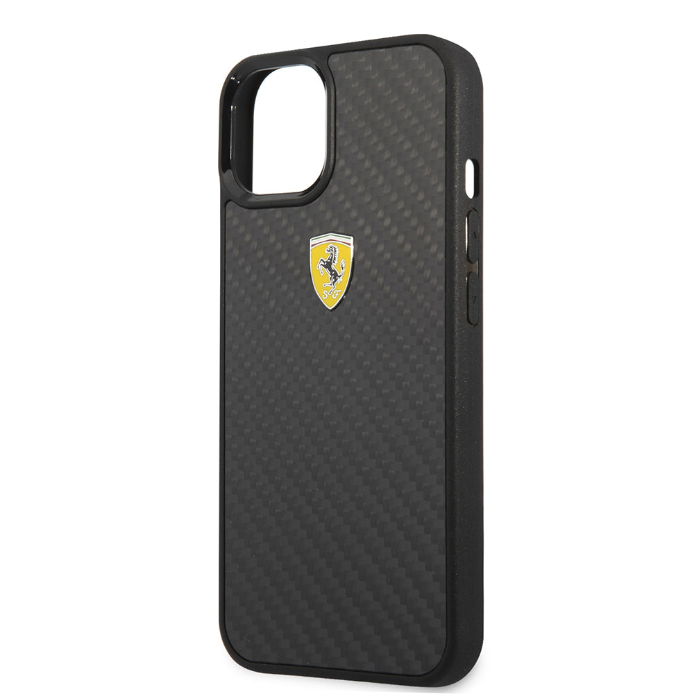 iPhone 13 Mini Kılıf Ferrari Orjinal Lisanlı Klasik Metal Logolu Karbon Dizayn Kılıf