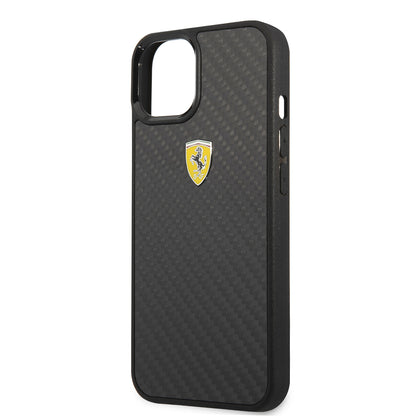 iPhone 13 Mini Kılıf Ferrari Orjinal Lisanlı Klasik Metal Logolu Karbon Dizayn Kılıf