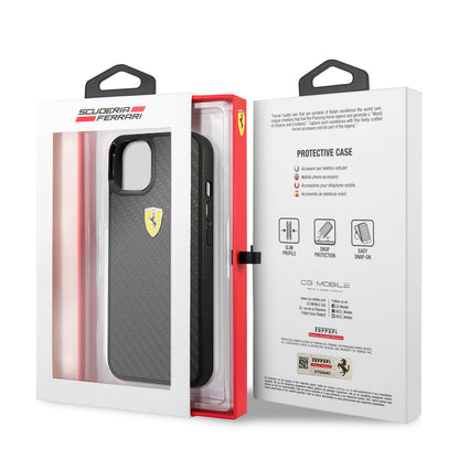 iPhone 13 Mini Kılıf Ferrari Orjinal Lisanlı Klasik Metal Logolu Karbon Dizayn Kılıf