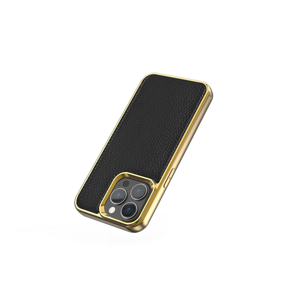 iPhone 13 Mini Kılıf Wiwu Genuine Leather Gold Calfskin Orjinal Deri Kılıf