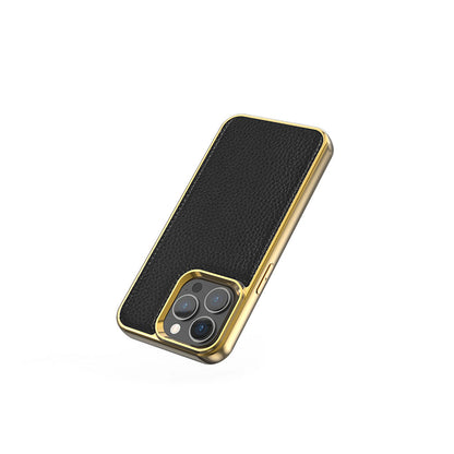 iPhone 13 Mini Kılıf Wiwu Genuine Leather Gold Calfskin Orjinal Deri Kılıf