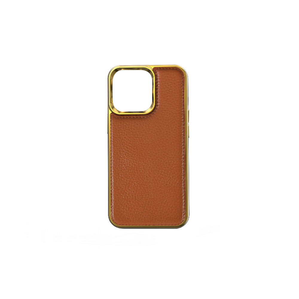 iPhone 13 Mini Kılıf Wiwu Genuine Leather Gold Calfskin Orjinal Deri Kılıf