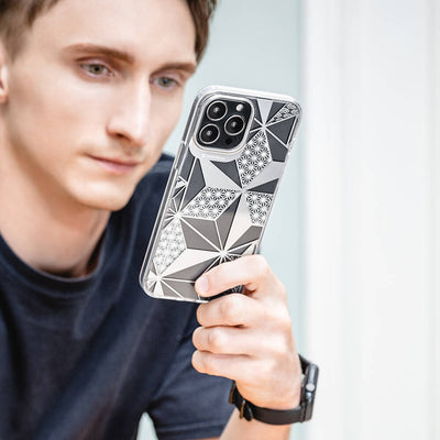Apple iPhone 13 Pro Kılıf Çift IMD Baskılı Lisanslı Switcheasy Artist Asanoha Kapak Renksiz