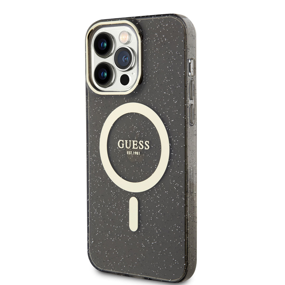 Apple iPhone 13 Pro Kılıf GUESS Magsafe Şarj Özellikli Glitter Kapak Mor