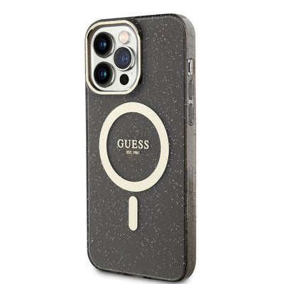 Apple iPhone 13 Pro Kılıf GUESS Magsafe Şarj Özellikli Glitter Kapak Mor