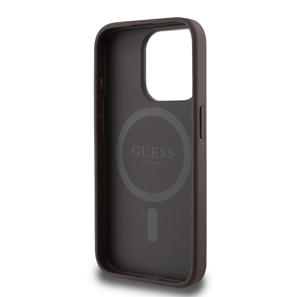 Apple iPhone 13 Pro Kılıf Guess Orjinal Lisanslı Magsafe Şarj Özellikli Small 4G Classic Kapak Kahverengi