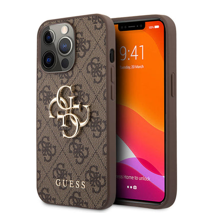 iPhone 13 Pro Kılıf Guess Orjinal Lisanslı PU Deri 4G Desenli Metal Büyük 4G ve Yazı Logolu Kılıf