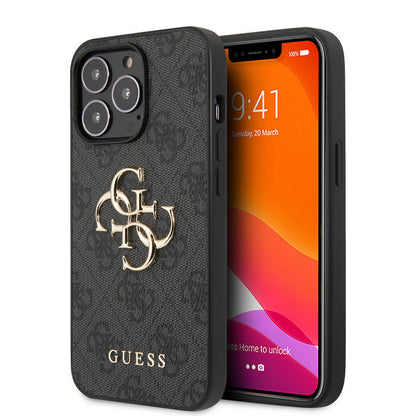 iPhone 13 Pro Kılıf Guess Orjinal Lisanslı PU Deri 4G Desenli Metal Büyük 4G ve Yazı Logolu Kılıf