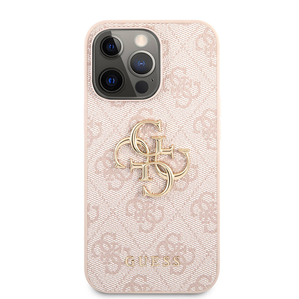 iPhone 13 Pro Kılıf Guess Orjinal Lisanslı PU Deri 4G Desenli Metal Büyük 4G ve Yazı Logolu Kılıf