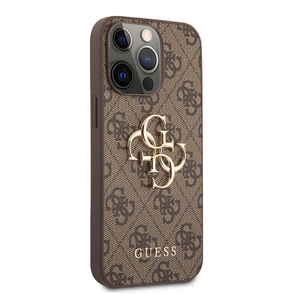 iPhone 13 Pro Kılıf Guess Orjinal Lisanslı PU Deri 4G Desenli Metal Büyük 4G ve Yazı Logolu Kılıf
