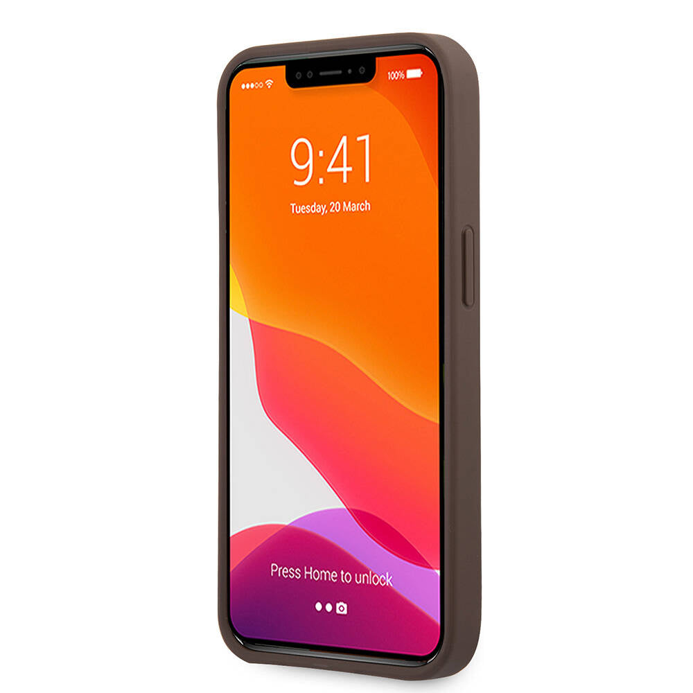 iPhone 13 Pro Kılıf Guess Orjinal Lisanslı PU Deri 4G Desenli Metal Büyük 4G ve Yazı Logolu Kılıf