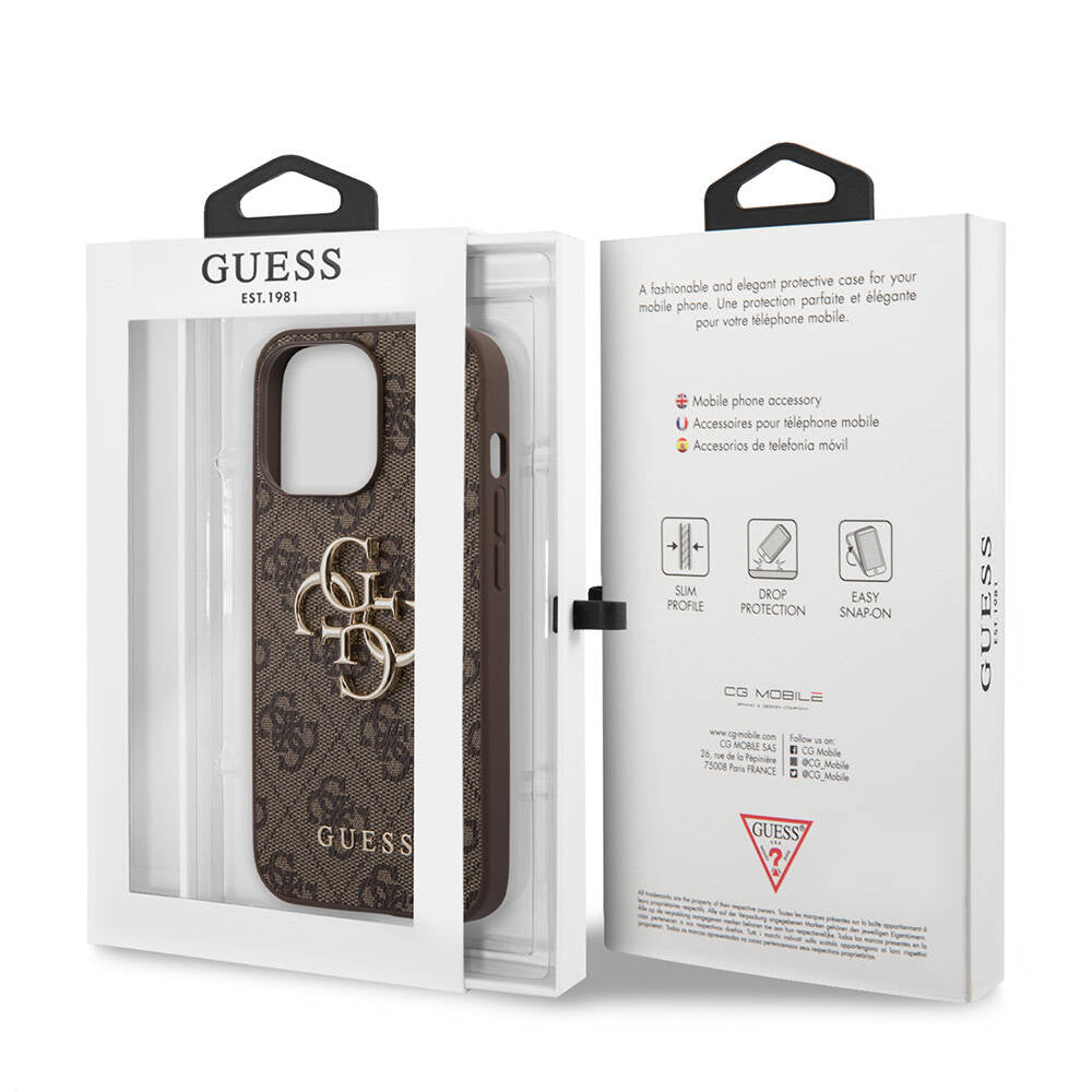 iPhone 13 Pro Kılıf Guess Orjinal Lisanslı PU Deri 4G Desenli Metal Büyük 4G ve Yazı Logolu Kılıf