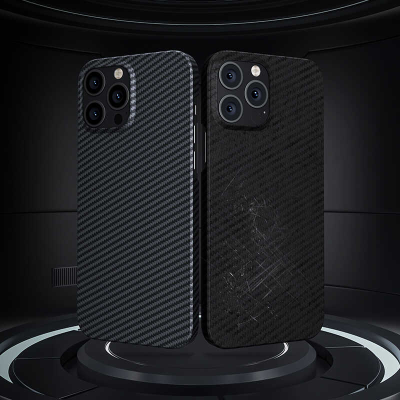 Apple iPhone 13 Pro Kılıf Magsafe Özellikli Karbon Fiber Benks Essential Kevlar Kapak Siyah