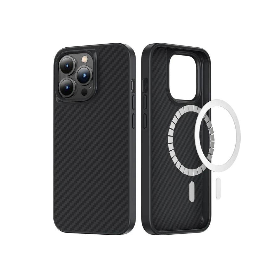 Apple iPhone 13 Pro Kılıf Magsafe Özellikli Karbon Fiber Benks Essential Kevlar Kapak Siyah