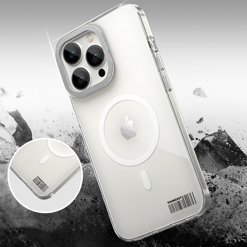 Apple iPhone 13 Pro Kılıf Magsafe Şarj Özellikli Youngkit Coloured Glaze Serisi Kapak Beyaz