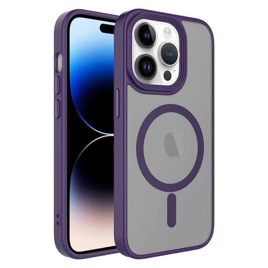 Apple iPhone 13 Pro Kılıf Mat Arka Yüzey Wireless Şarj Özellikli Zore Flet Magsafe Kapak Mavi