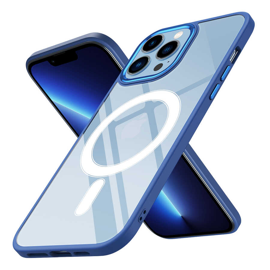 iPhone 13 Pro Kılıf Wireless Şarj Özellikli Zore Krom M-safe Silikon Kılıf