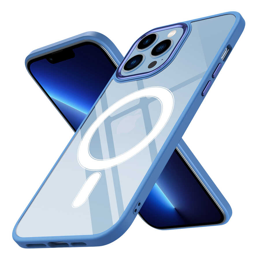 iPhone 13 Pro Kılıf Wireless Şarj Özellikli Zore Krom M-safe Silikon Kılıf