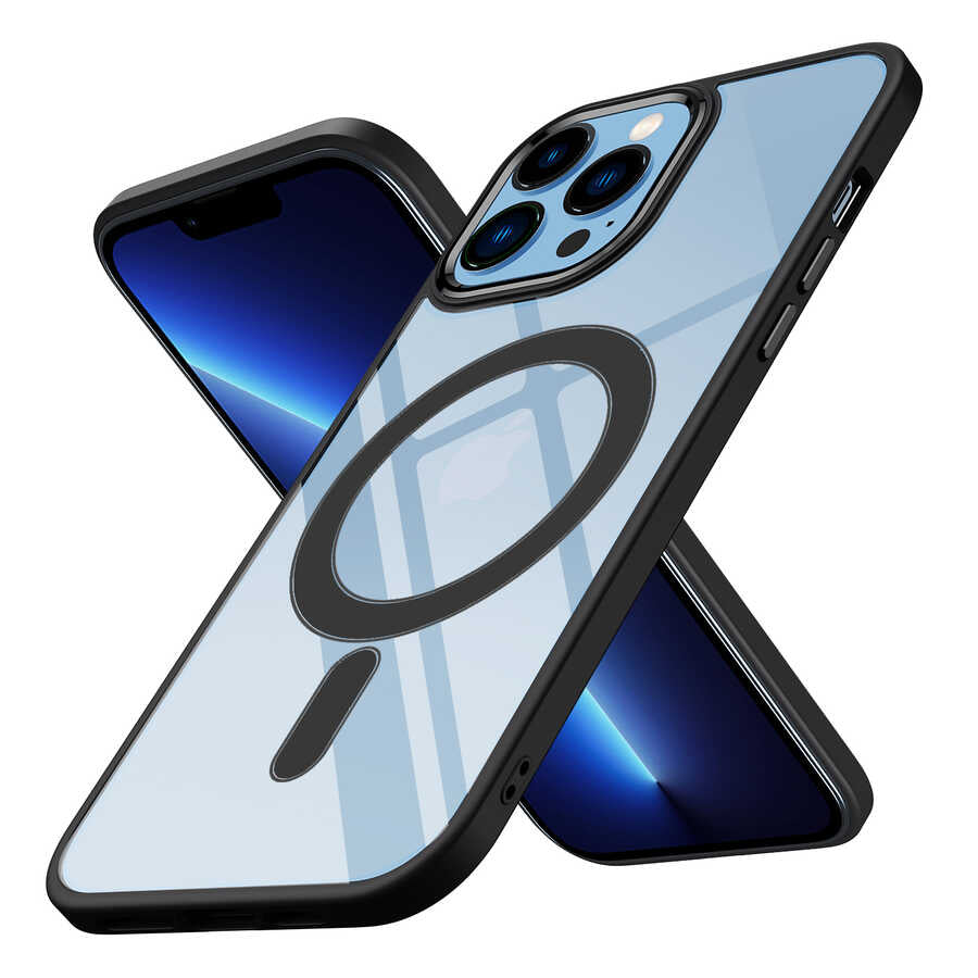 iPhone 13 Pro Kılıf Wireless Şarj Özellikli Zore Krom M-safe Silikon Kılıf