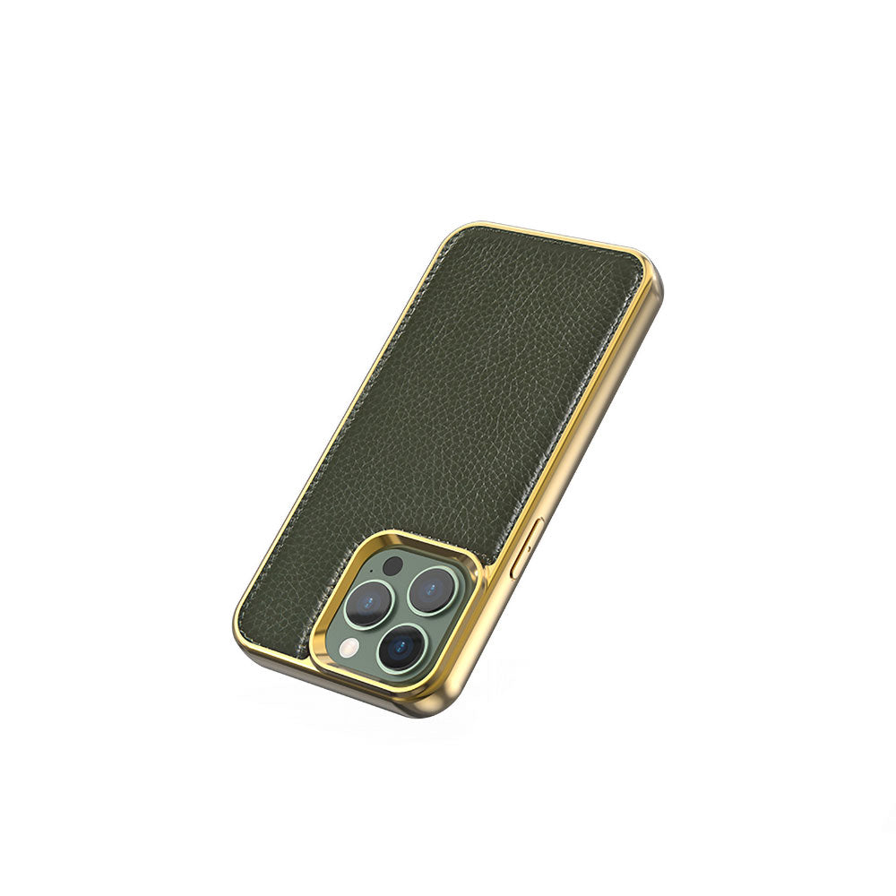 iPhone 13 Pro Kılıf Wiwu Genuine Leather Gold Calfskin Orjinal Deri Kılıf