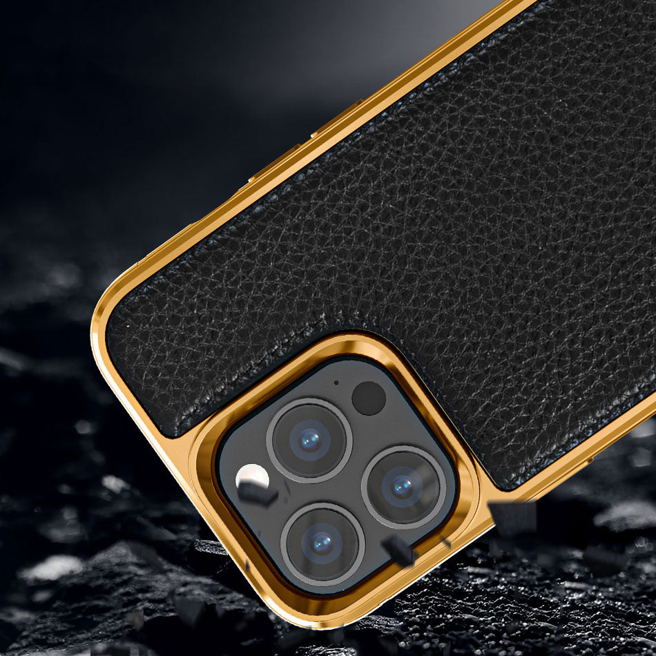 iPhone 13 Pro Kılıf Wiwu Genuine Leather Gold Calfskin Orjinal Deri Kılıf