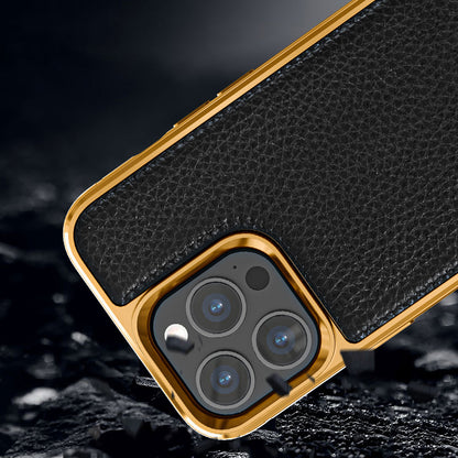 iPhone 13 Pro Kılıf Wiwu Genuine Leather Gold Calfskin Orjinal Deri Kılıf