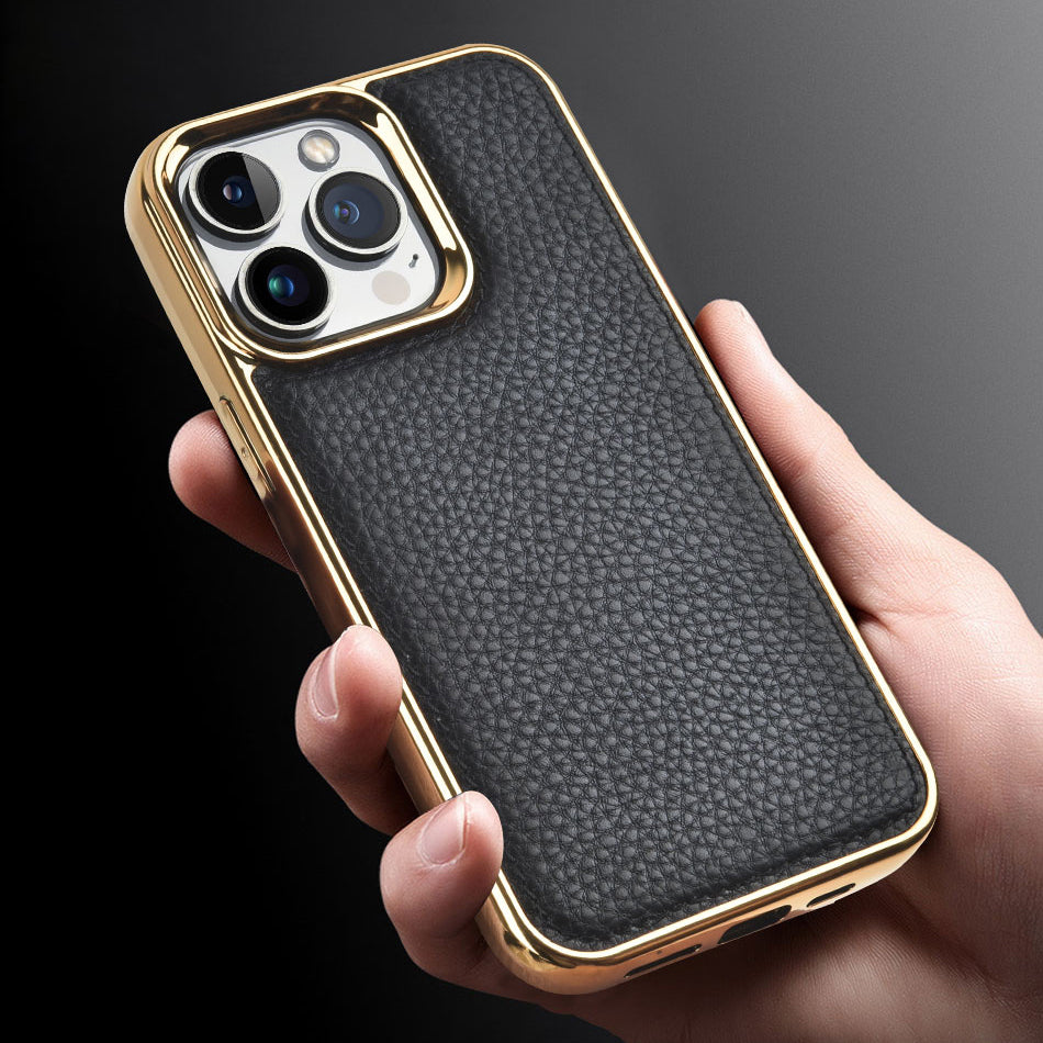 iPhone 13 Pro Kılıf Wiwu Genuine Leather Gold Calfskin Orjinal Deri Kılıf