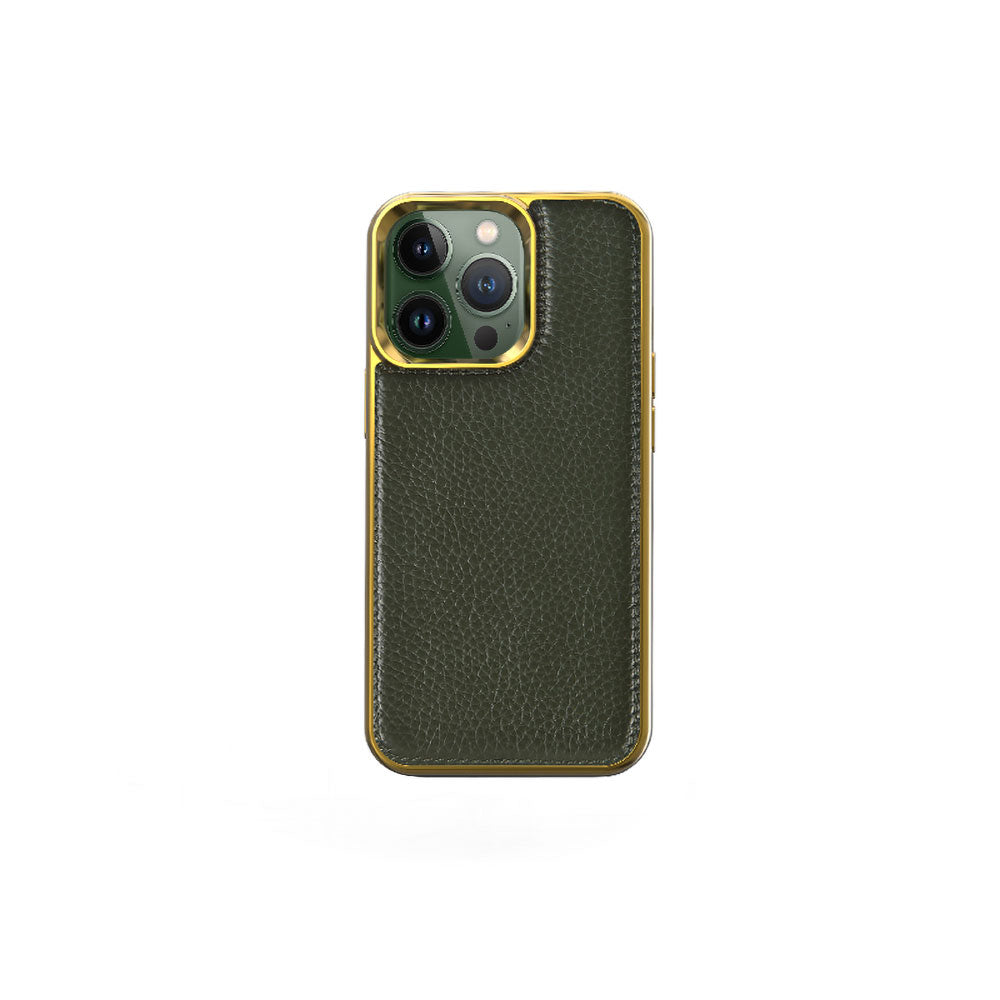 iPhone 13 Pro Kılıf Wiwu Genuine Leather Gold Calfskin Orjinal Deri Kılıf