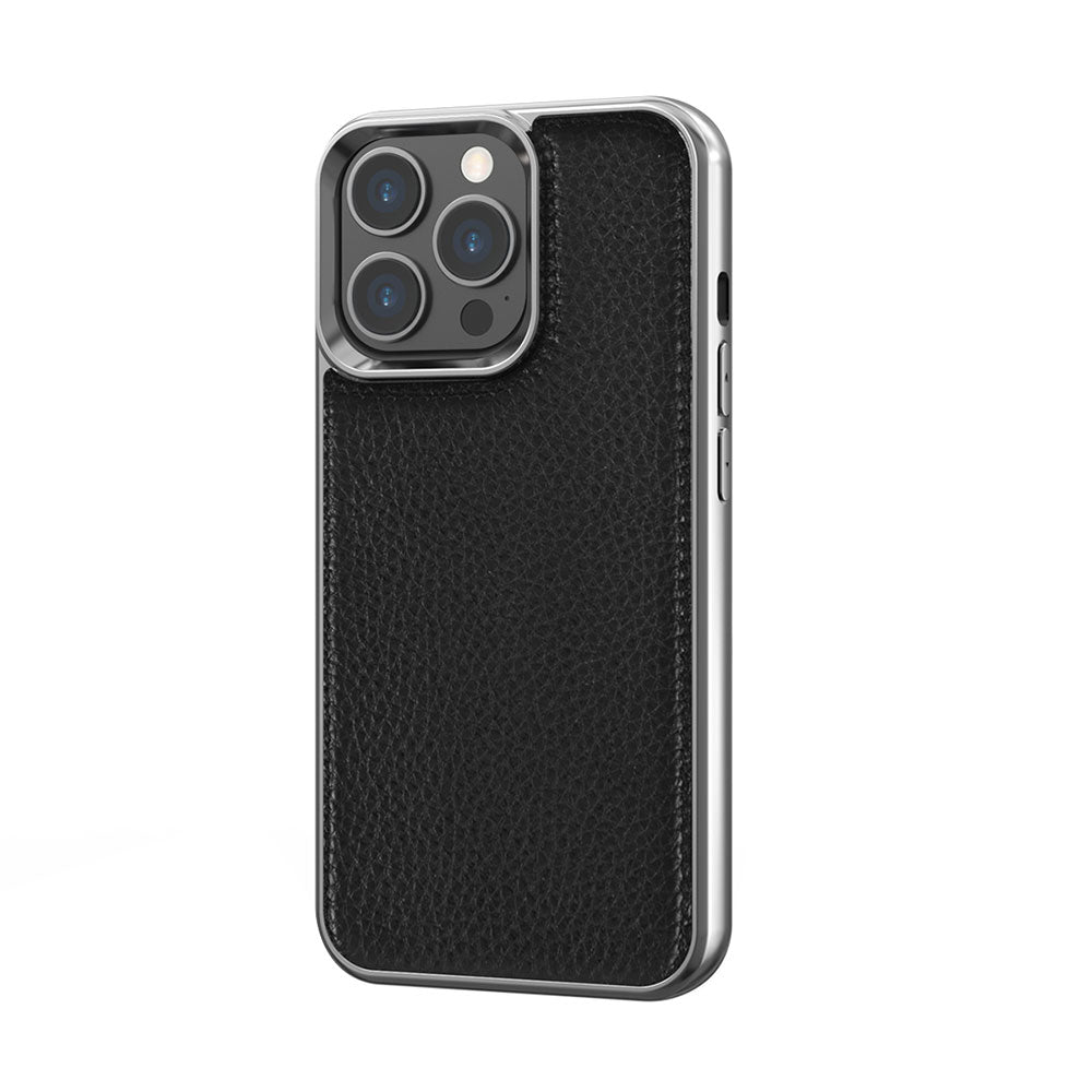 iPhone 13 Pro Kılıf Wiwu Genuine Leather Silver Calfskin Orjinal Deri Kılıf