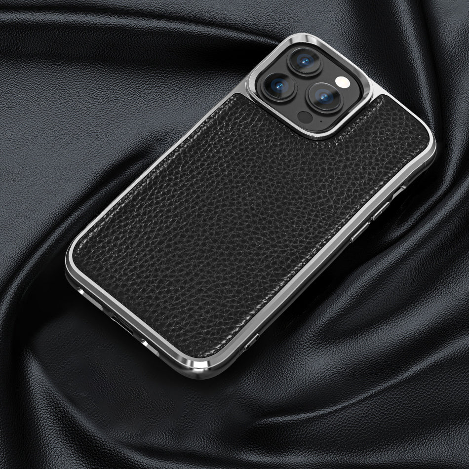 iPhone 13 Pro Kılıf Wiwu Genuine Leather Silver Calfskin Orjinal Deri Kılıf
