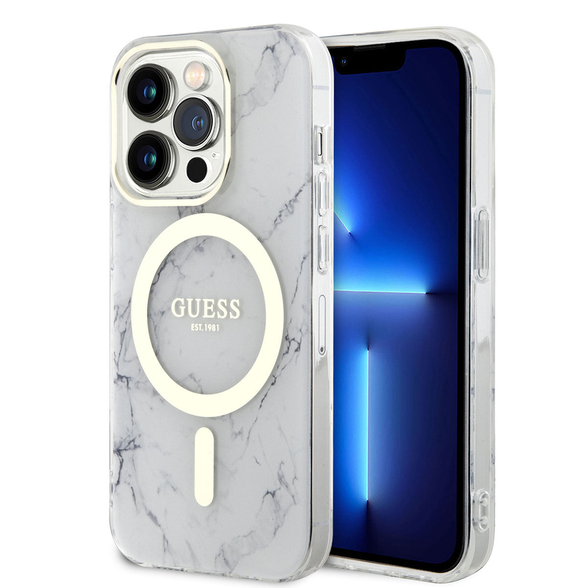 iPhone 13 Pro Max Kılıf GUESS M-safe Şarj Özellikli Mermer Desenli Kılıf