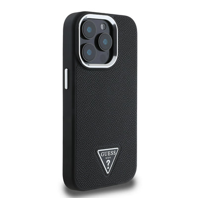 Apple iPhone 13 Pro Max Kılıf Guess Orjinal Lisanslı M-safe Şarj Özellikli Grained Triangle Kapak Kahverengi
