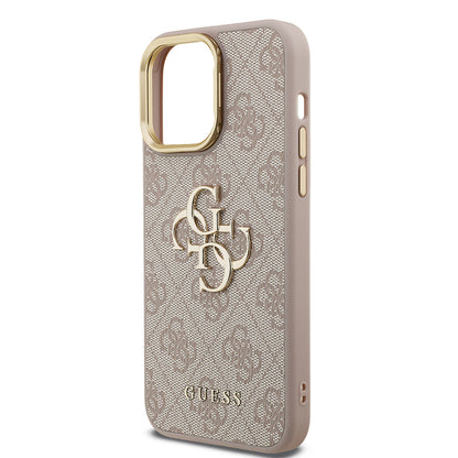 iPhone 13 Pro Max Kılıf Guess Orjinal Lisanslı PU Deri 4G Desenli Metal Büyük 4G ve Yazı Logolu Kamera Standlı Kılıf