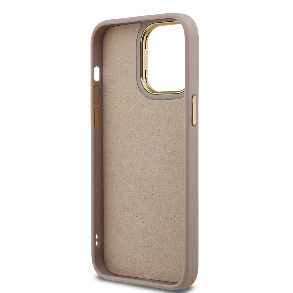 iPhone 13 Pro Max Kılıf Guess Orjinal Lisanslı PU Deri 4G Desenli Metal Büyük 4G ve Yazı Logolu Kamera Standlı Kılıf