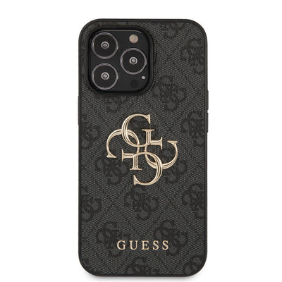 Apple iPhone 13 Pro Max Kılıf Guess Orjinal Lisanslı PU Deri 4G Desenli Metal Büyük 4G ve Yazı Logolu Kapak Pembe