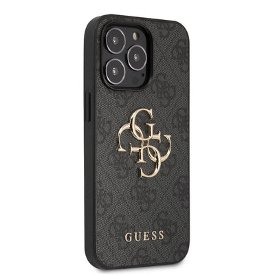 Apple iPhone 13 Pro Max Kılıf Guess Orjinal Lisanslı PU Deri 4G Desenli Metal Büyük 4G ve Yazı Logolu Kapak Pembe