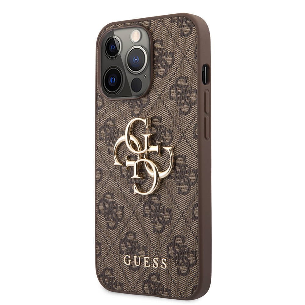 iPhone 13 Pro Max Kılıf Guess Orjinal Lisanslı PU Deri 4G Desenli Metal Büyük 4G ve Yazı Logolu Kılıf