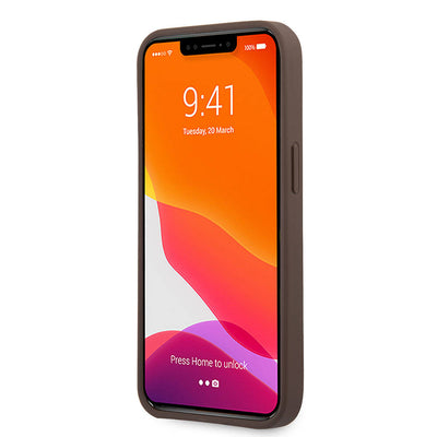 Apple iPhone 13 Pro Max Kılıf Guess Orjinal Lisanslı PU Deri 4G Desenli Metal Büyük 4G ve Yazı Logolu Kapak Gri