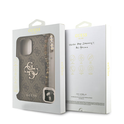 iPhone 13 Pro Max Kılıf Guess Orjinal Lisanslı PU Deri Bilek Askı İpli Metal Büyük 4G ve Yazı Logolu Kılıf