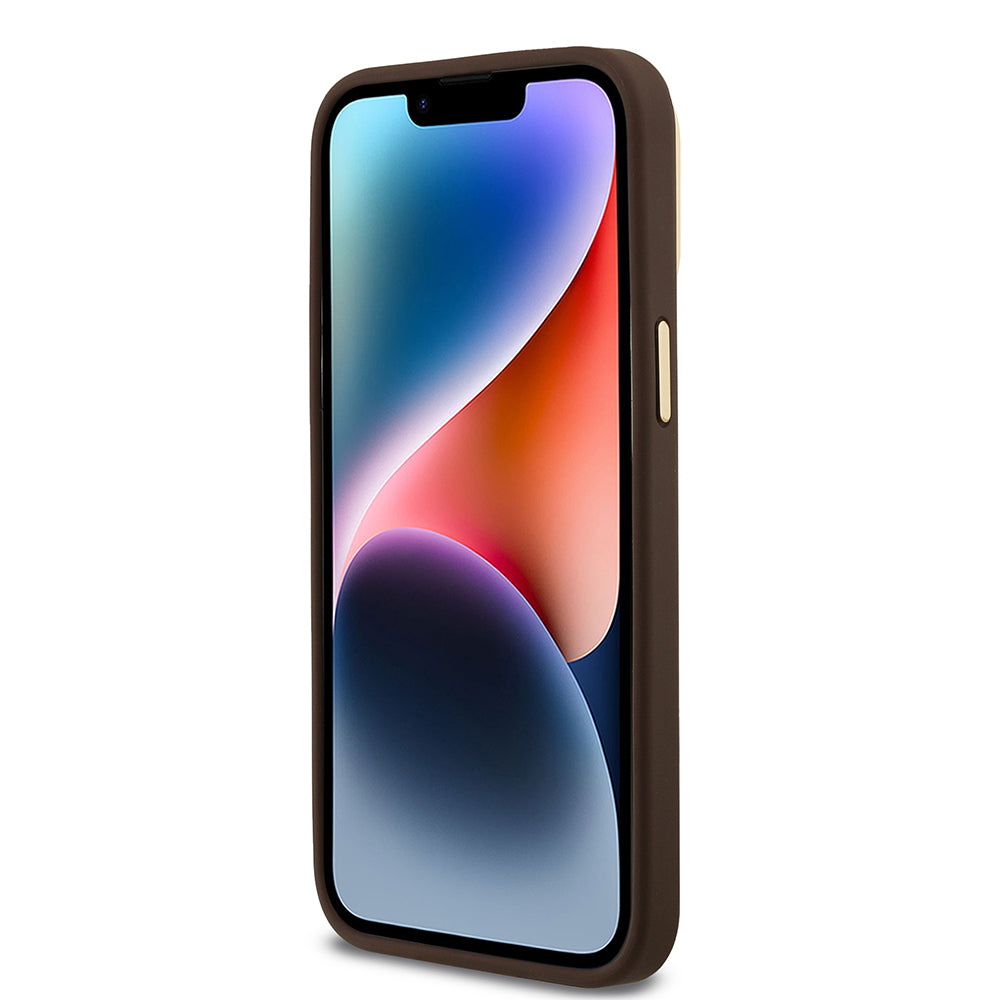 iPhone 13 Pro Max Kılıf Guess Orjinal Lisanslı PU Deri Taşlı Üçgen Logo 4G Desenli Kamera Standlı Kılıf