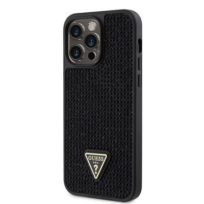 Apple iPhone 13 Pro Max Kılıf Guess Orjinal Lisanslı Taşlı Arka Yüzey Üçgen Logolu Kapak Gold