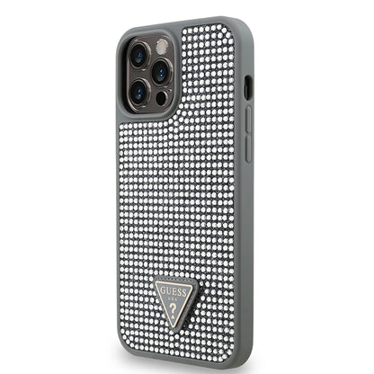 iPhone 13 Pro Max Kılıf Guess Orjinal Lisanslı Taşlı Arka Yüzey Üçgen Logolu Kılıf