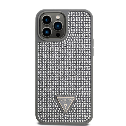 iPhone 13 Pro Max Kılıf Guess Orjinal Lisanslı Taşlı Arka Yüzey Üçgen Logolu Kılıf