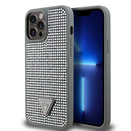 iPhone 13 Pro Max Kılıf Guess Orjinal Lisanslı Taşlı Arka Yüzey Üçgen Logolu Kılıf