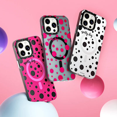 Apple iPhone 13 Pro Max Kılıf Magsafe Şarj Özellikli Polka Dot Desenli Youngkit Spots Serisi Kapak Beyaz