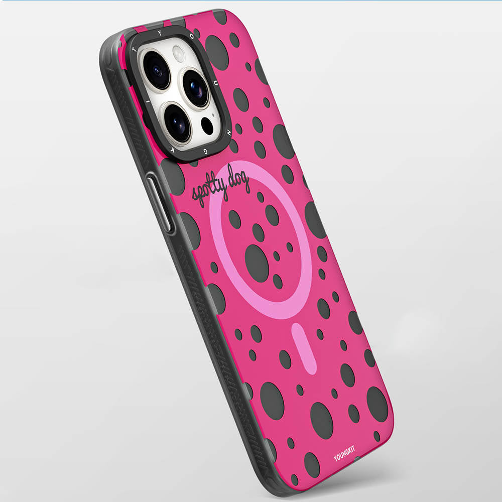 Apple iPhone 13 Pro Max Kılıf Magsafe Şarj Özellikli Polka Dot Desenli Youngkit Spots Serisi Kapak Beyaz