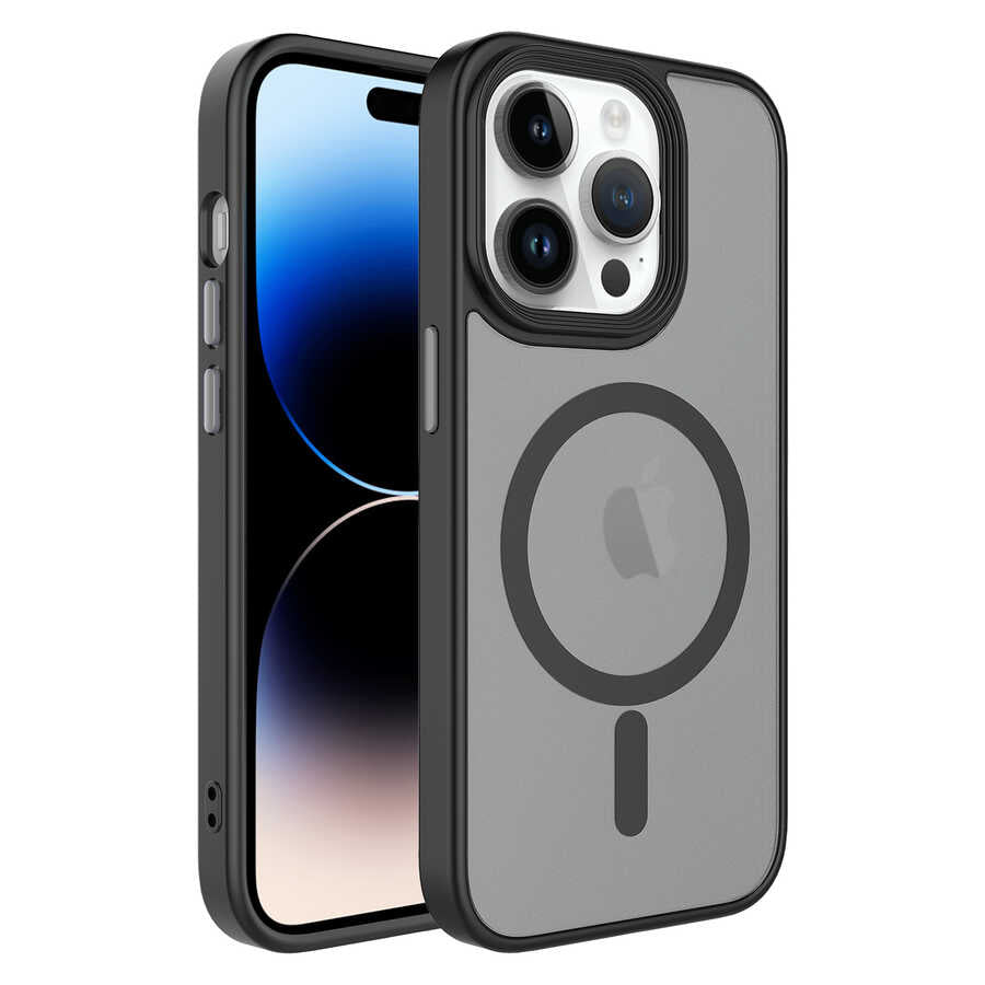 Apple iPhone 13 Pro Max Kılıf Mat Arka Yüzey Wireless Şarj Özellikli Zore Flet Magsafe Kapak Siyah