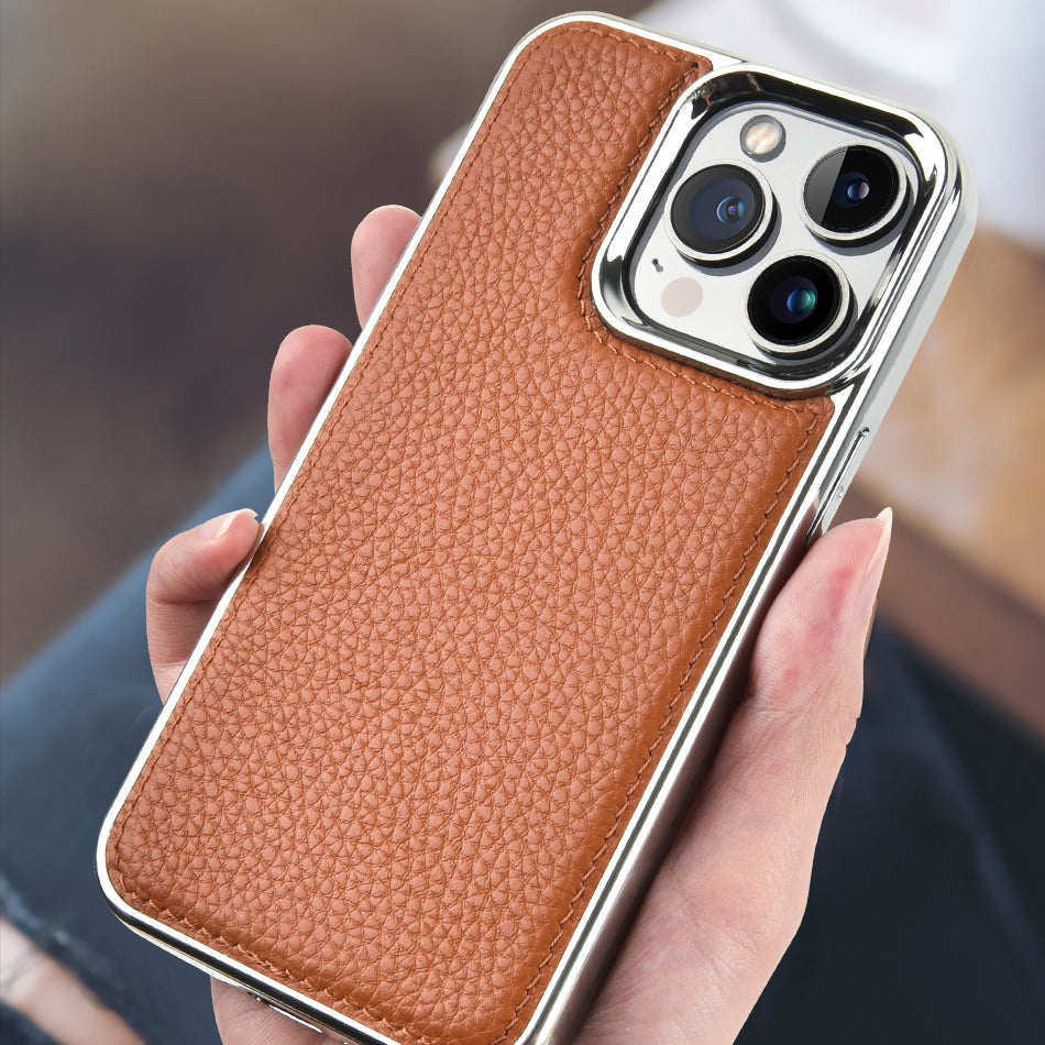 iPhone 13 Pro Max Kılıf Wiwu Genuine Leather Silver Calfskin Orjinal Deri Kılıf